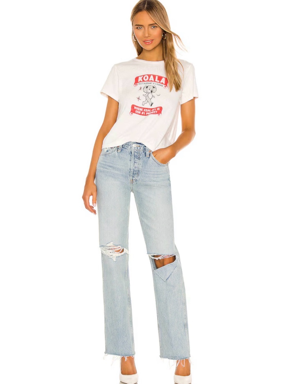 Re/Done Light Blue Distressed Straight-Leg Jeans